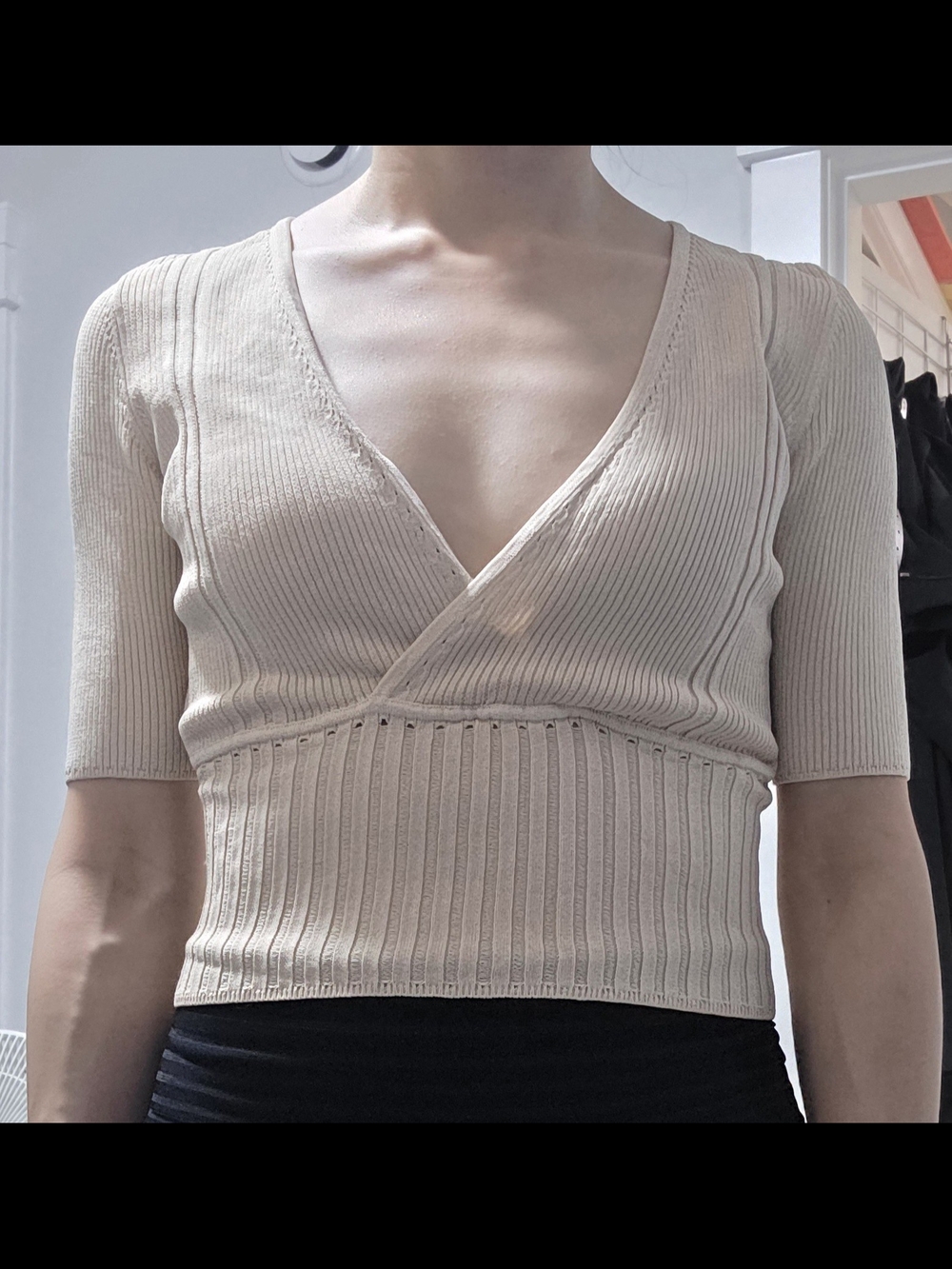 Guess Beige Ribbed Knit Crop Top